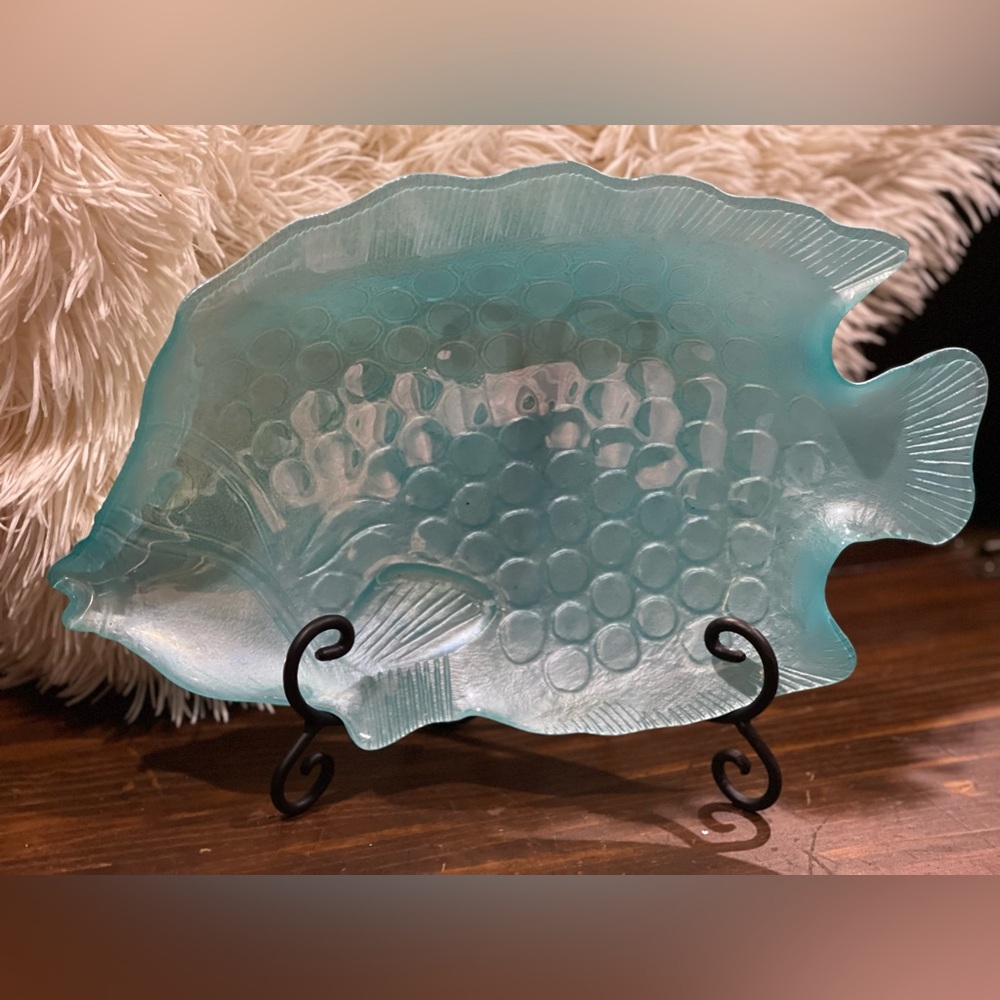 Ocean Blue Glass Fish Tray/ Bowl.